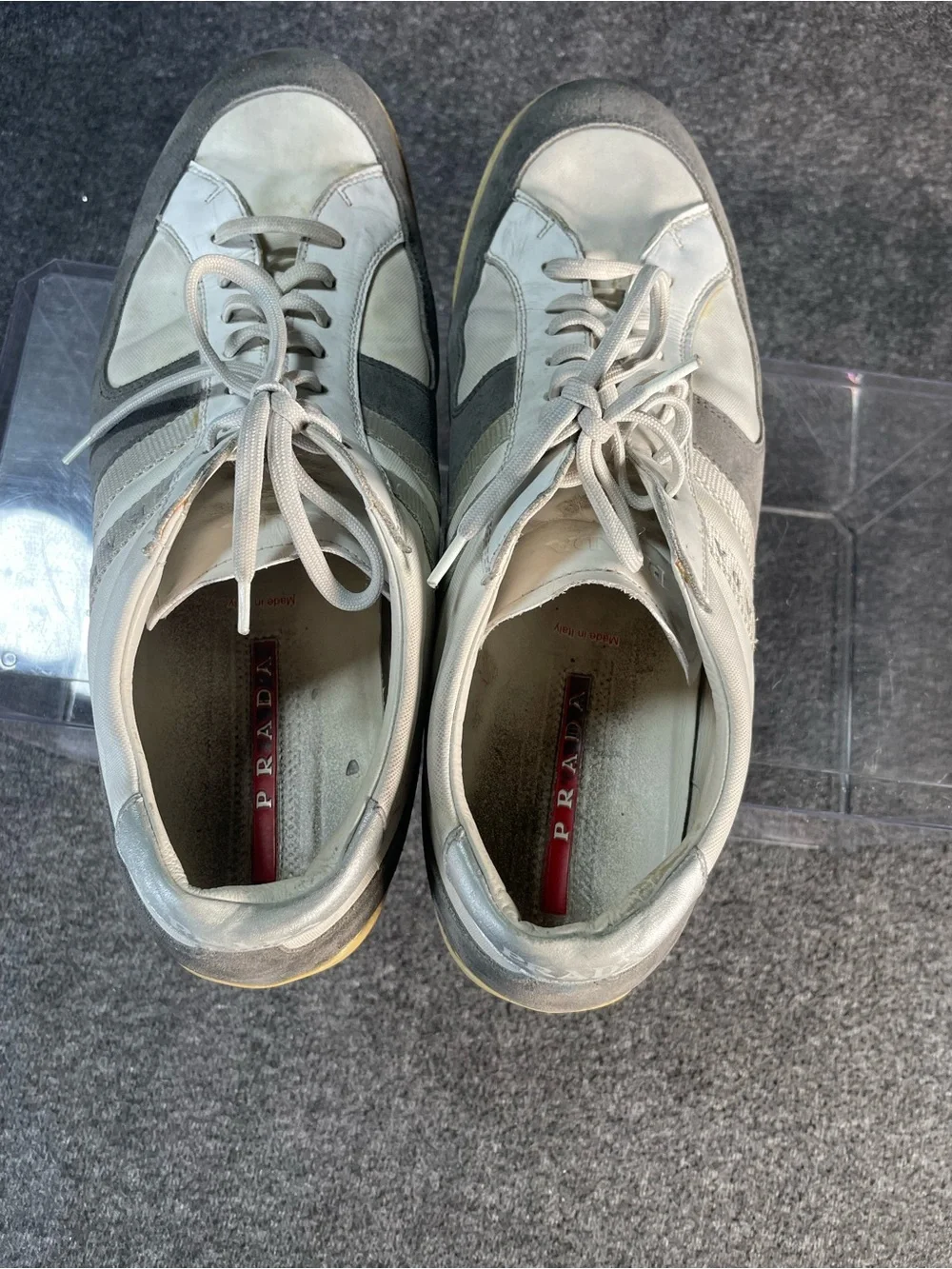 PRADA SPORTS MEN'S SZ 10 DESIGNER SHOES WHITE & SILVER SNEAKERS 4E1806 - Picture 11 of 16